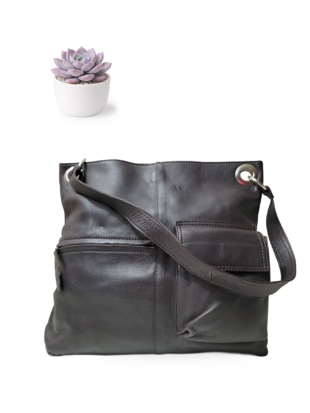 Clarks Black Leather Shoulder Bag Large Slim Tote Pebbled Genuine Leather
